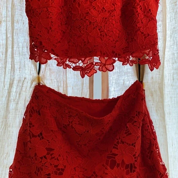 Bebe- red lace, two piece dress <3 Bebe- red lace, two piece dress <3